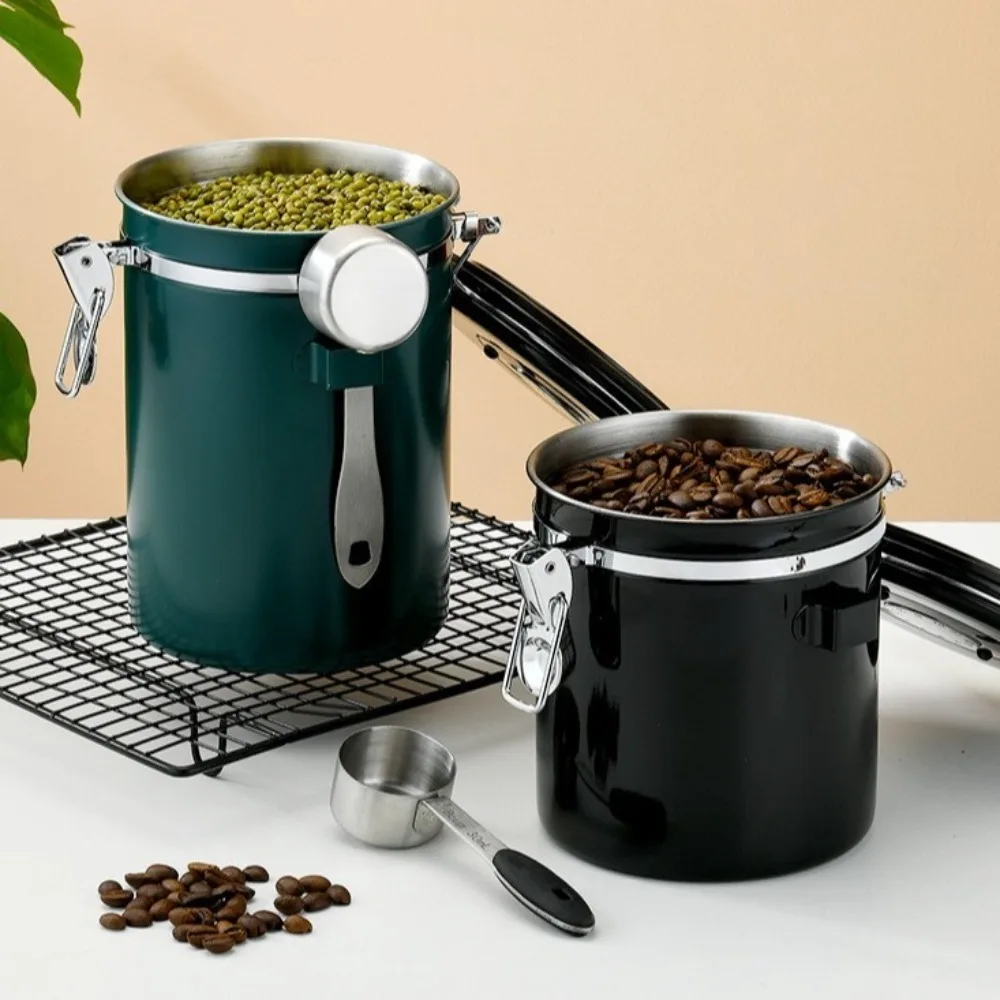 Stainless Steel Box Storage Jar Coffee Bean Tea Container Vent Valve Coffee Damp Proof Storage Box Food Storage Pots