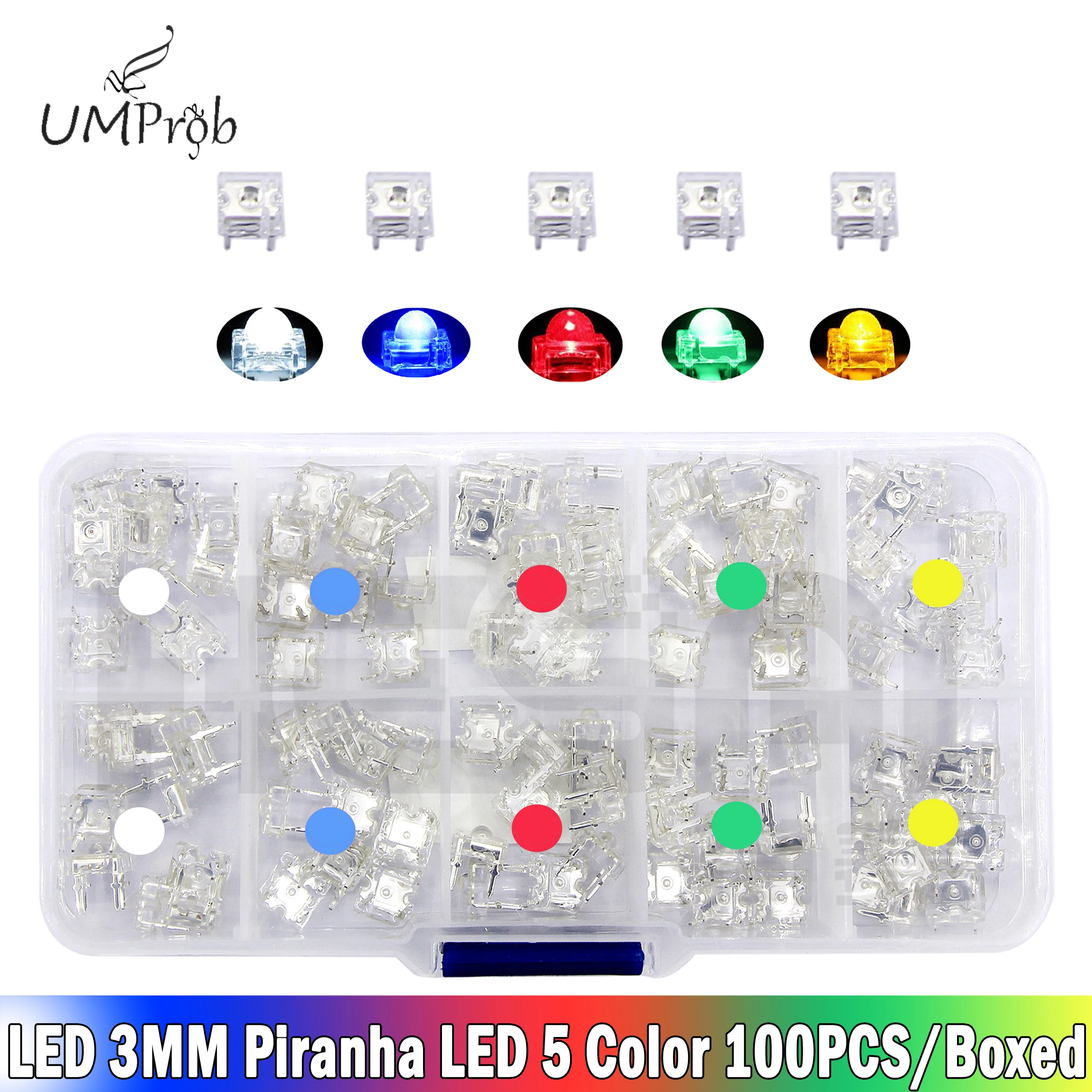 LED di alta qualità 3MM Piranha LED bianco rosso verde blu giallo 3mmLED diodo a emissione luminosa 4 pin Piranha LED luminosità