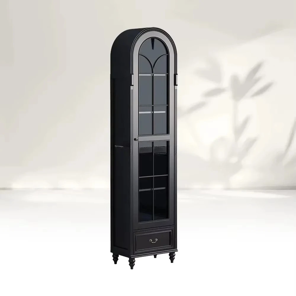 Glass display case, arched three-grid oak bookcase for luxury villas