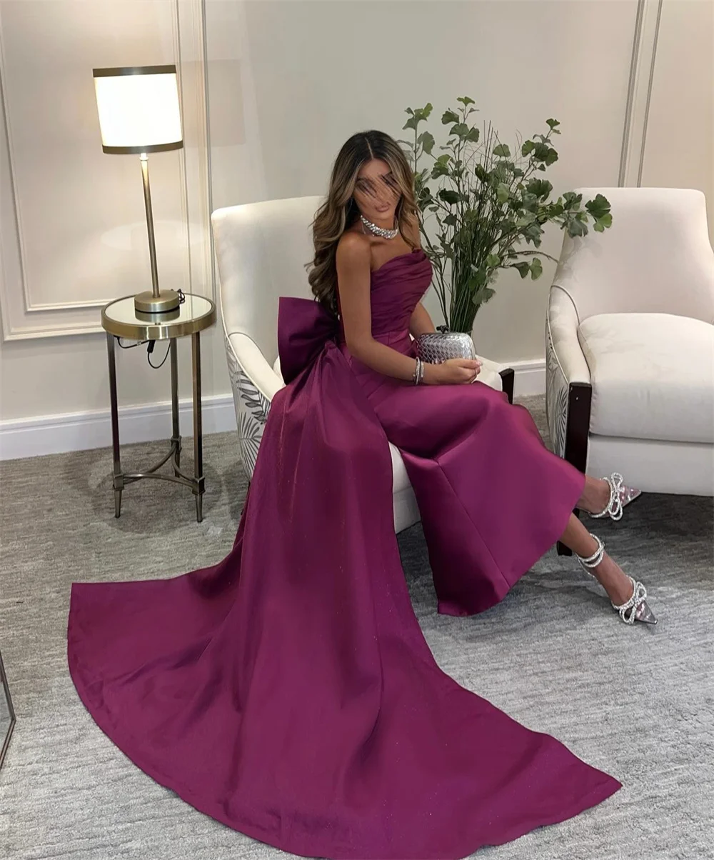 Bella Satin Strapless Bow robes de soirée Mermaid Floor-Length Sleeveless Evening Dresses Formal Evening Draped Wedding Dress