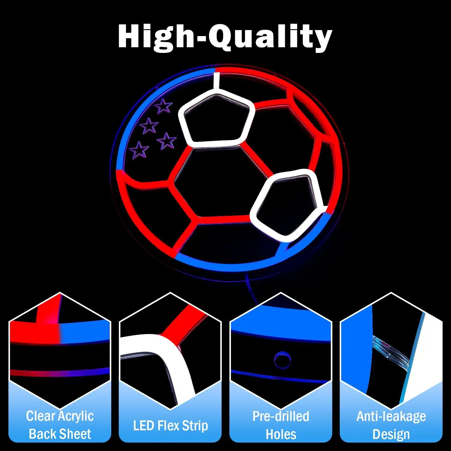USA Soccer Neon Sign Dimmable LED Wall Decor Light Up Sign for Bedroom Sports Fans Boys Room American Theme Football Art Decor
