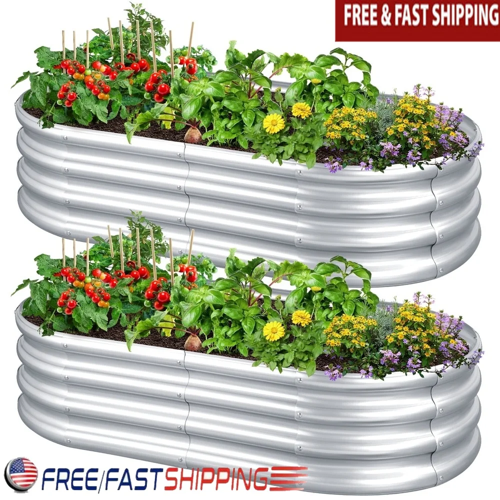 

2pcs Galvanized Metal Raised Garden Bed 4ft L x 2ft W x 1ft H Planters Outdoor Indoor Vegetable Flower Growing