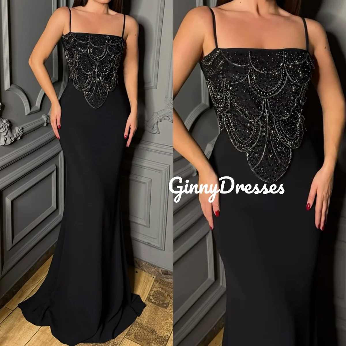 Passen Sie das Hochzeits-Partykleid im Meerjungfrau-Stil, trägerlos, elegante Partykleider für Frauen, mit Reißverschluss, bodenlang, Perlenverzierung, für formelle Anlässe an