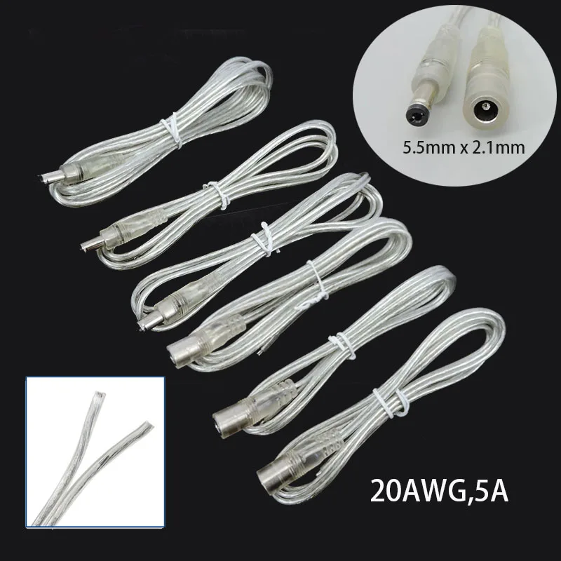 10-pieces-pack-20awg-5a-transparent-wire-dc-female-dc-male-power-adapter-pigtail-cable-12v-jack-extension-cord