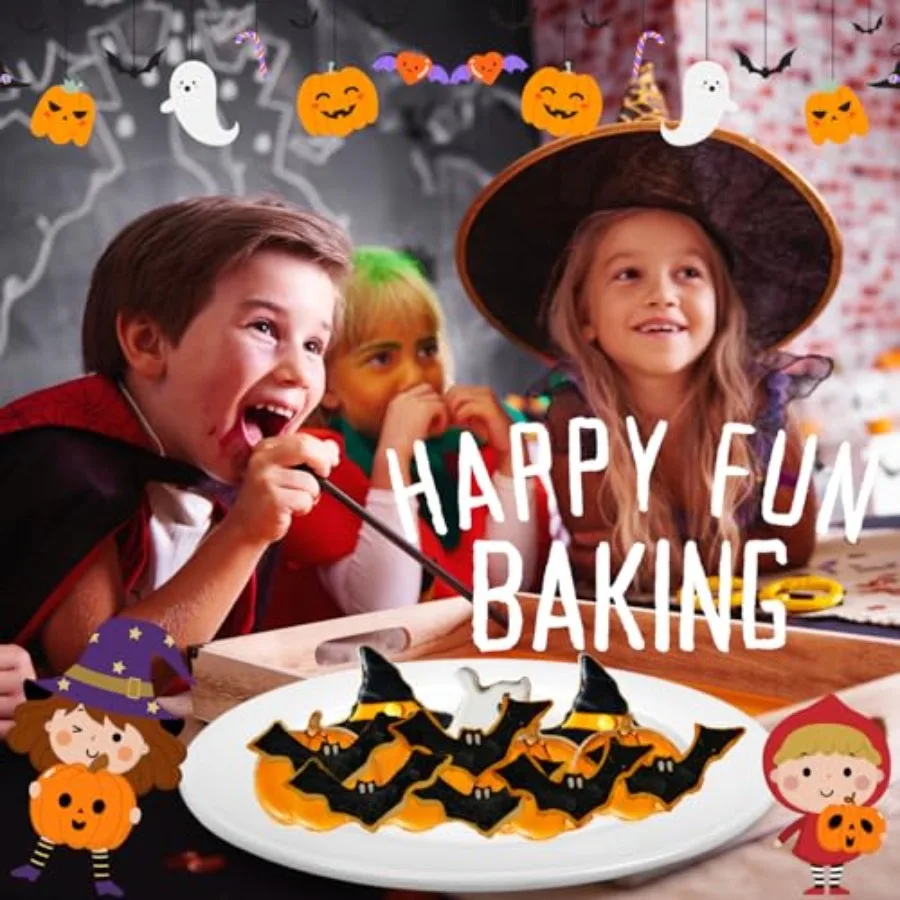Halloween Ce Cutters 3 Pieces Bat Biscuit Cutter Set Stainless Steel Ce Cutter with Soft Silicone for Baking Halloween Food Par