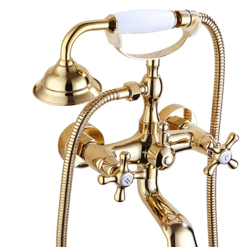 Gold simple shower all copper retro bathtub faucet bathroom European shower set wall hanging