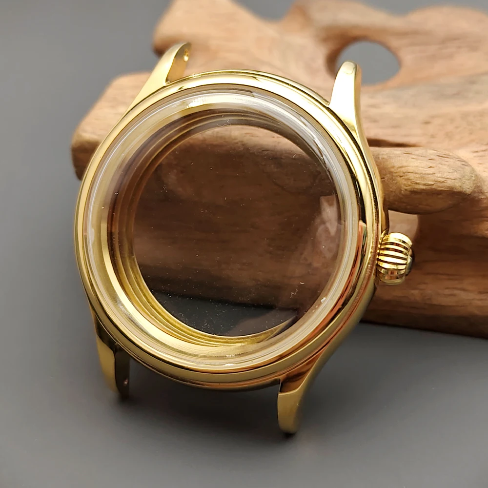 Mod 38mm Silver Gun Shiny Watch Case With Dome Watch Crystal Case Fits NH34 NH35 NH36 NH38 Movements Watch Case