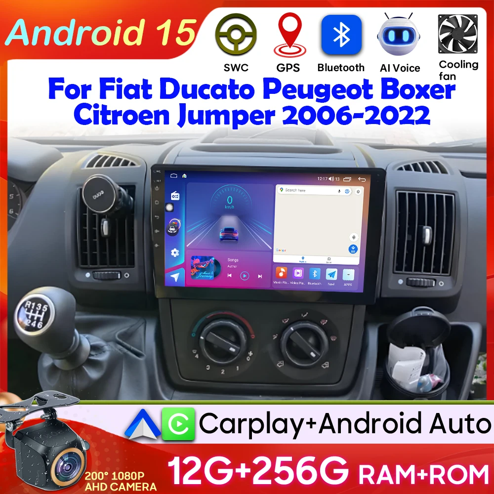 Android 15 Car Radio For Fiat Ducato Peugeot Boxer Citroen Jumper 2006-2022 Carplay Video GPS Stereo Multimedia Player Wifi Auto