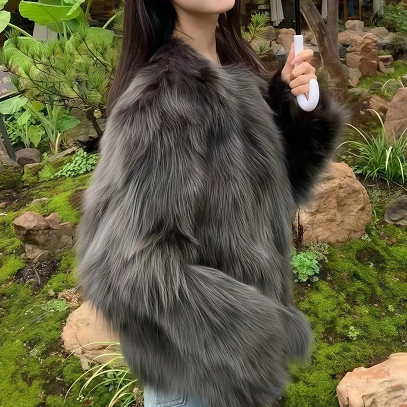 الراقية المرأة الأنيقة Maomao معطف قصير سليم صالح كم طويل الشتاء سترة الشباب موضة خفيفة فاخرة عادية الفراء أبلى