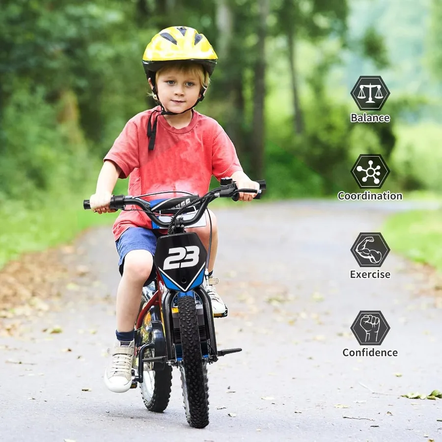 จักรยานทรงตัวไฟฟ้าสำหรับเด็กอายุ 6-12 ปี 250 วัตต์ มอเตอร์ไซค์ไฟฟ้า จักรยานวิบากไฟฟ้า แบตเตอรี่ 24 โวลต์ ถอดออกได้ ปรับความเร็วได้ 3 ระดับขึ้นไป