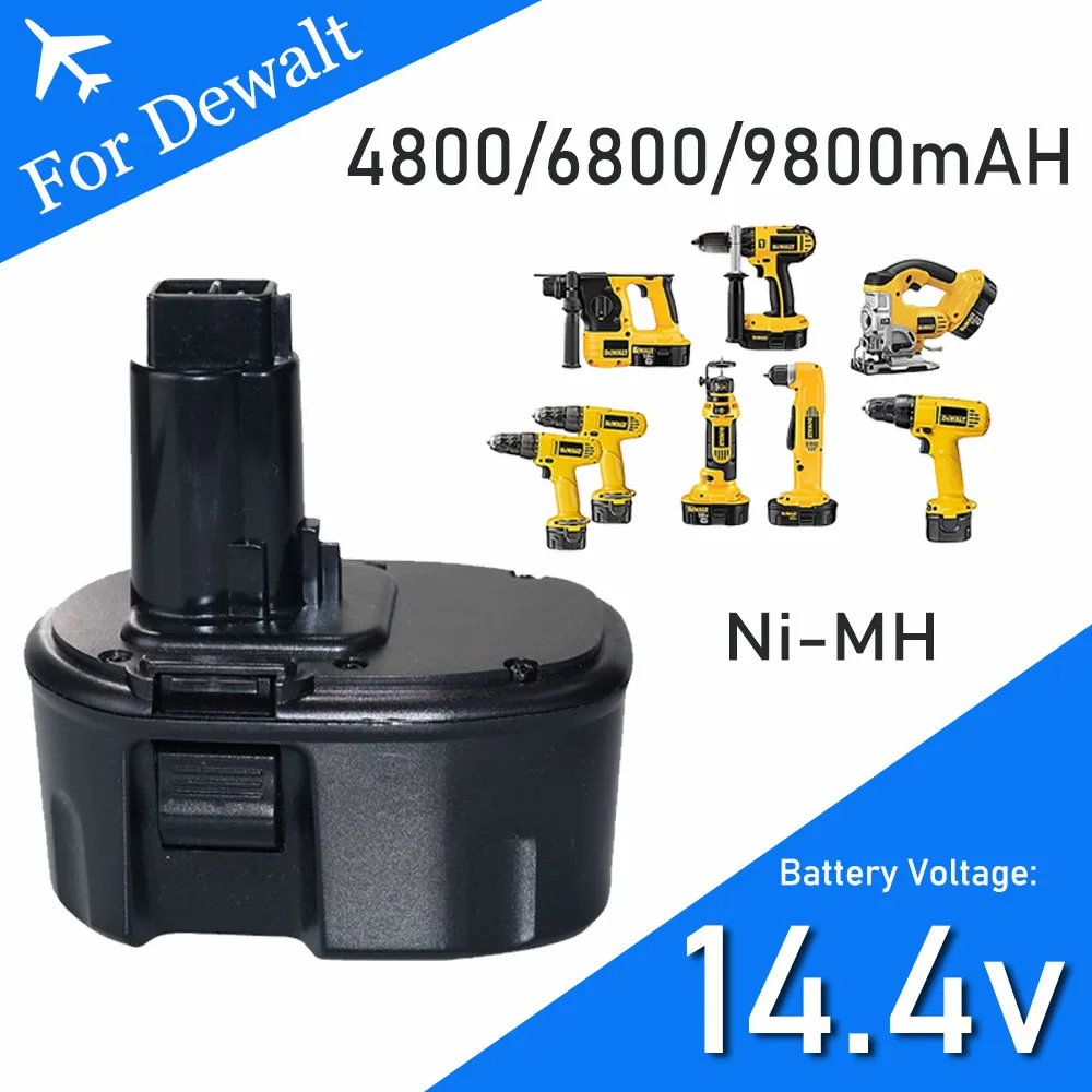 14.4V  For Dewalt 4800/6800/9800mAh Ni-MH battery，Compatible Electric Tools DC9091 DW9091 DW094, etc