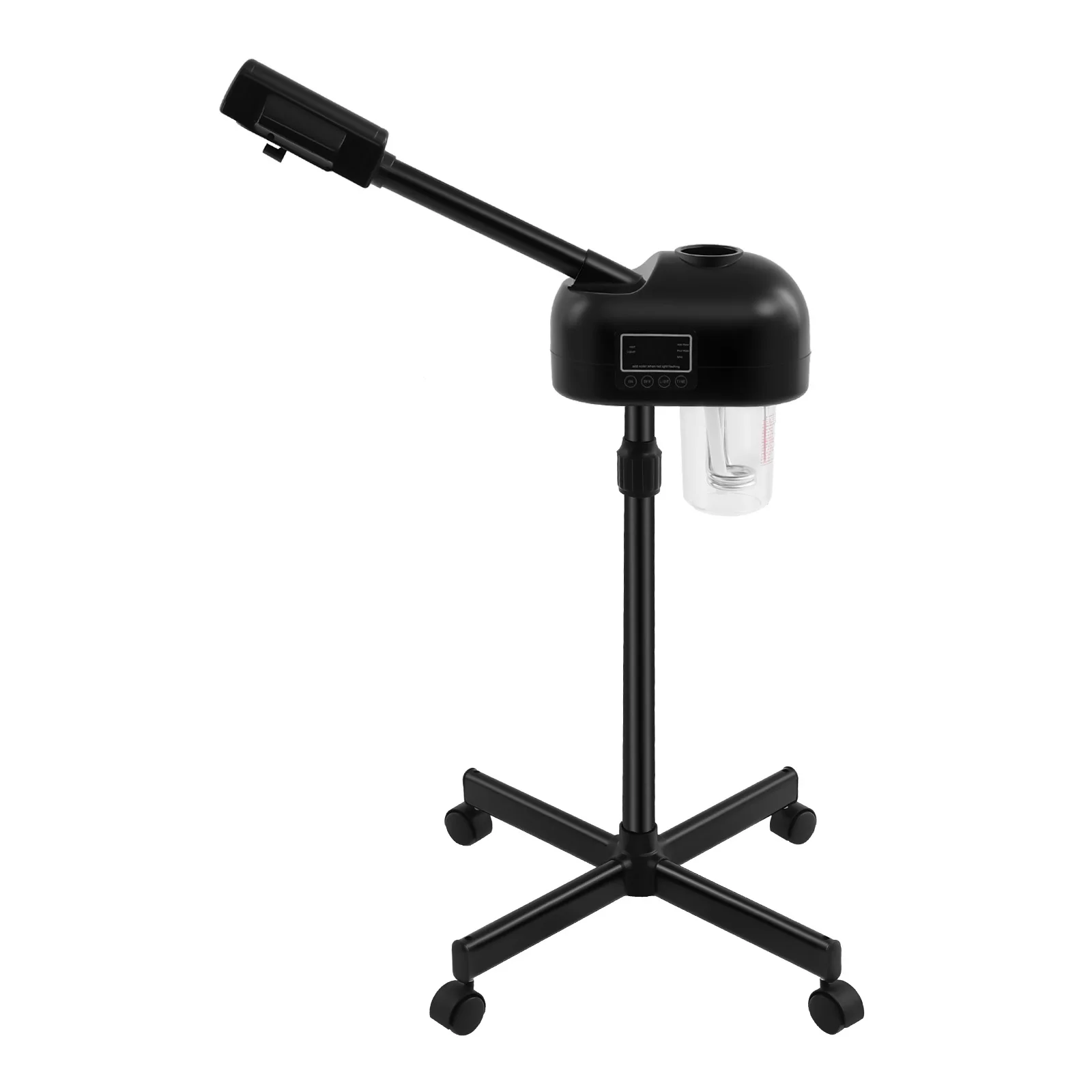 Zwarte professionele gezichtsstoomboot Nano-Ion Ozon Hot Mist met LCD-scherm Verstelbare hoogte voor Salon Home Spa Verouderingsreductie