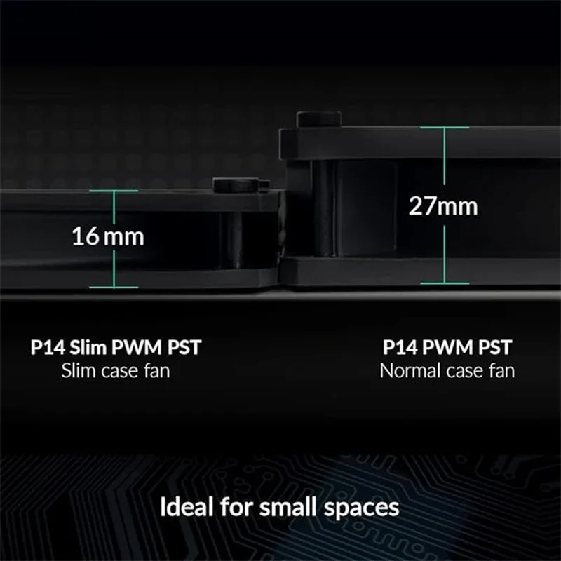 مروحة ARCTIC P14 Slim PWM PST باللون الأسود مقاس 140 مم، مع تقنية مشاركة PWM (PST)، تحسين الضغط، رفيعة جدًا، 150–1800 دورة في الدقيقة