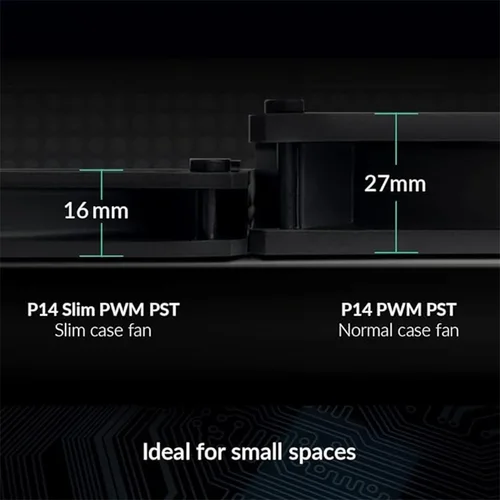 Imagen 2 del producto ARCTIC P14 Slim PWM PST Ventilador con caja negra de 140 mm, con tecnología de compartir PWM (PST), presentamiento optimizado, extra delgado, 150-1800 RPM