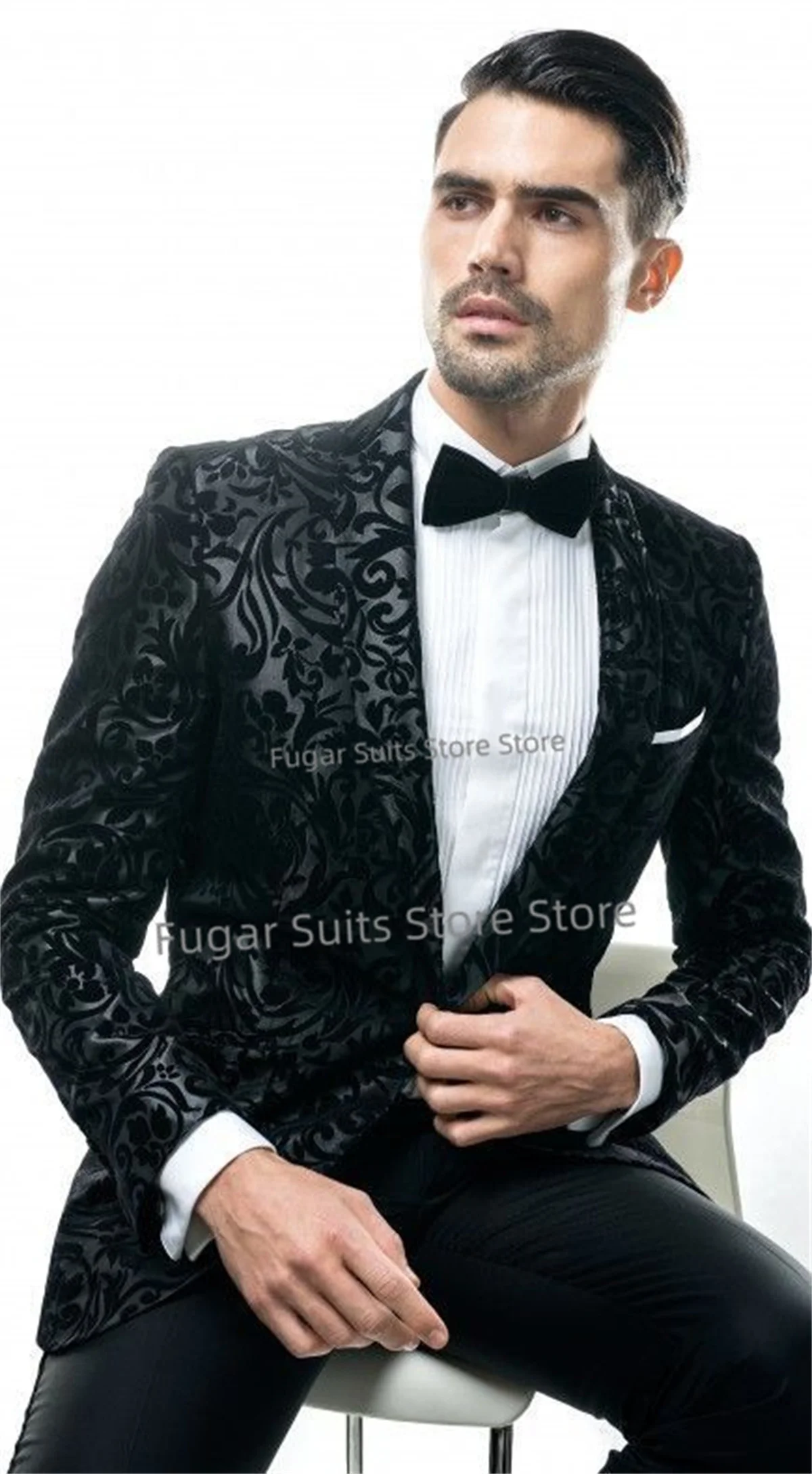 

Black High Qublity Wedding Suits For Men Slim Fit Shawl Lapel Groom Tuxedos 2 Pieces Sets Business Male Blazer Trajes De Hombre