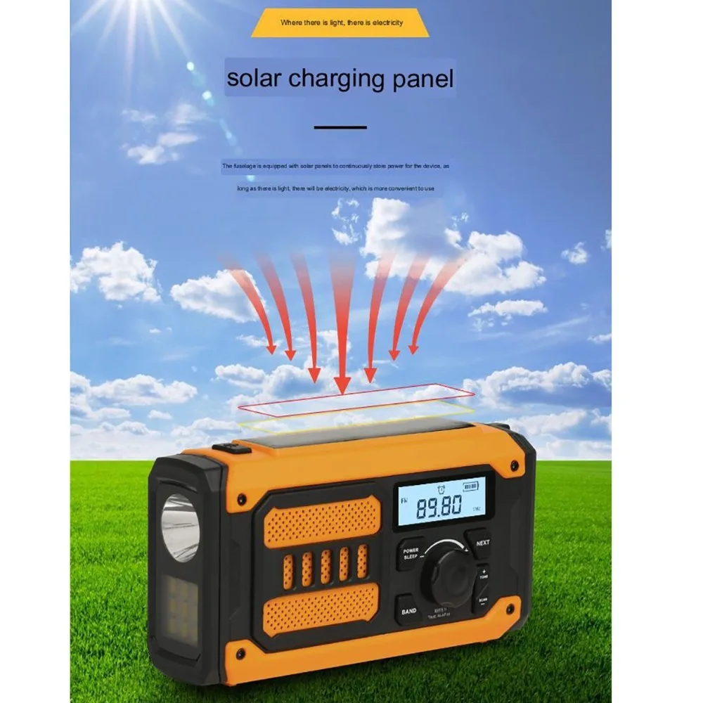 2000mAh Solar Emergency Radio AM FM NOAA Hand Crank Portable Weather Radio N in 1 Phone Charger SOS Outside Radio Outdoor