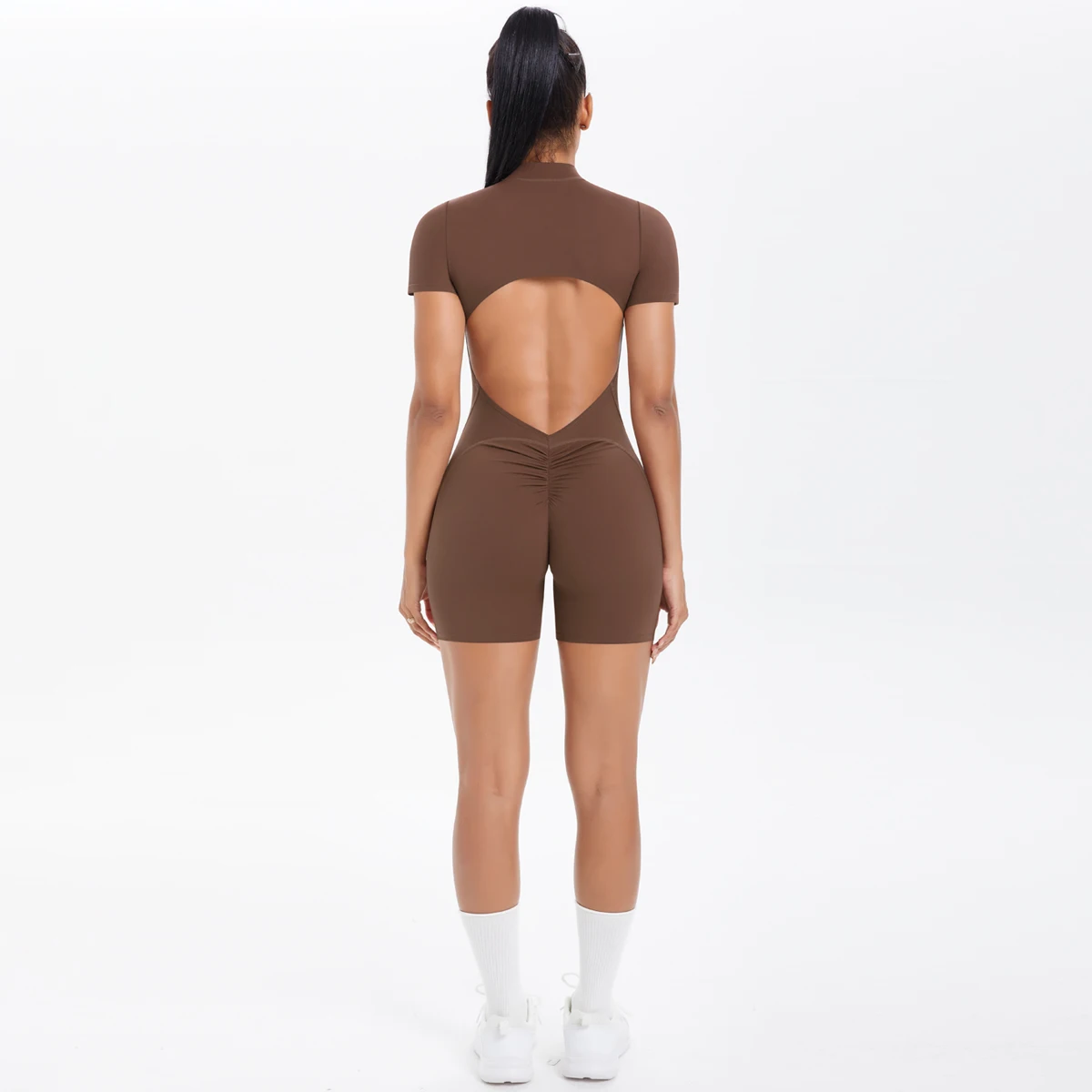 Hollow Out Backless Short Sleeved Zipper Jumpsuit for Woman Jumpsuit Yoga Suit One-Piece Legging Short Push Up Gym Yoga Clothing image 2