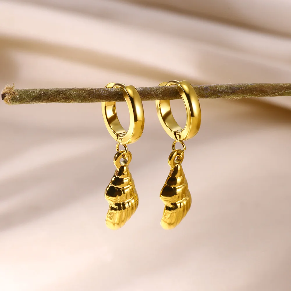 Conch Earrings for Women Girls Gold Plated Stainless Steel Earrings Summer Beach Jewelry Ear Accessories Freeshippings Items