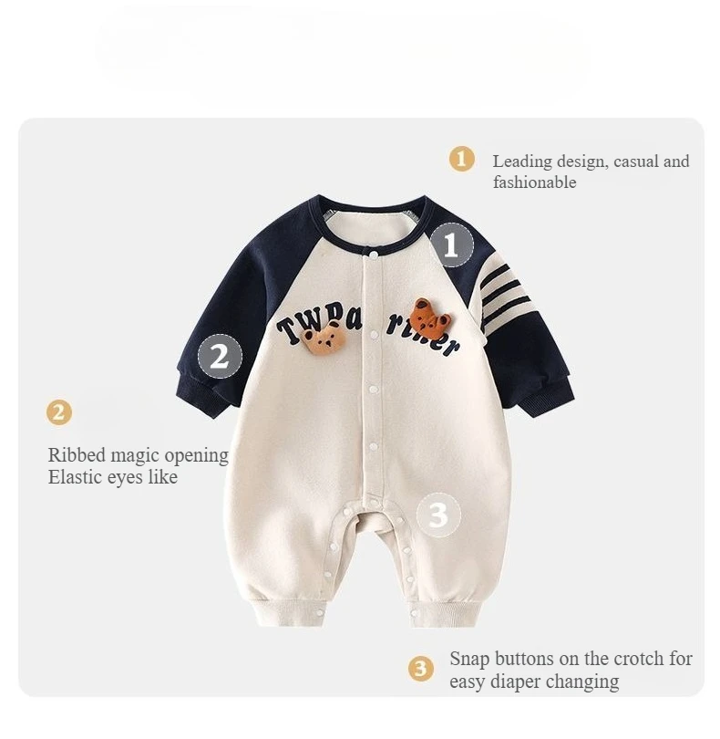 2025 طقم قطعة واحدة للأطفال حديثي الولادة - رومبير بأكمام طويلة للربيع/الخريف، ملابس قطنية لطيفة 0-24 شهرًا (للجنسين)
