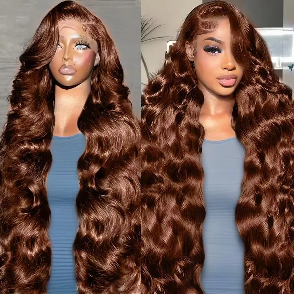 

Chocolate Brown Body Wave Human Hair Wigs 13x6 13x4 HD Transparent Lace Frontl Wigs Human Hair Pre Plucked Natural Hairline