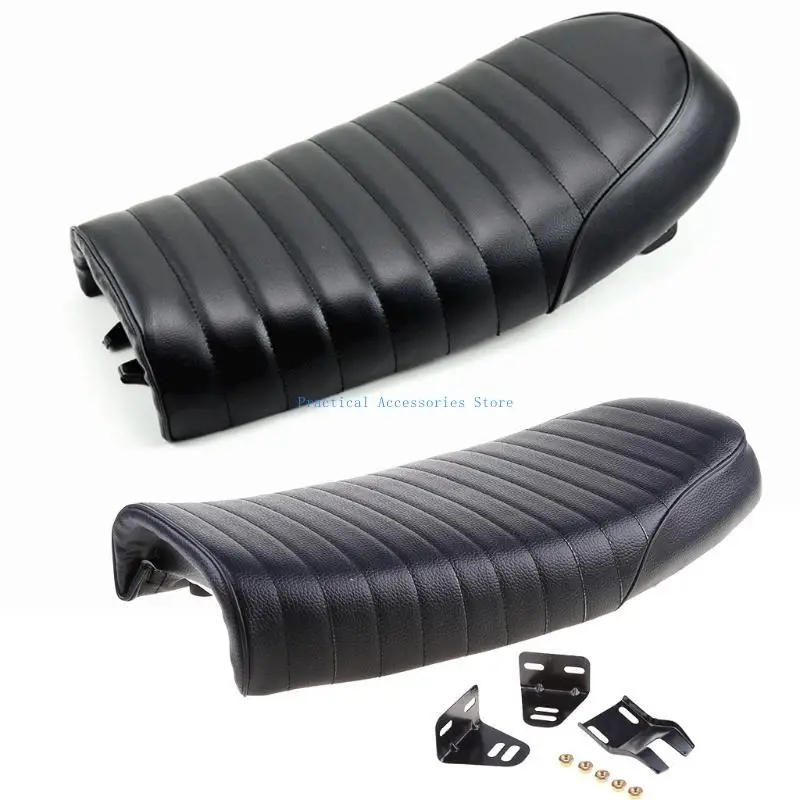 

U75E Retro Leather Cushion Saddle Vintage Comfortable Motorcycle Cafe Racer Flat for