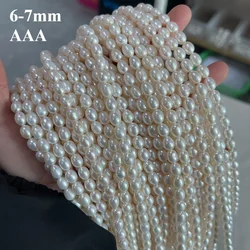 6-7mm AAA Natural Freshwater White Pearl Rice Shape Bead Christmas Gift for Women Jewelry Make DIY Necklace Bracelet Accessories