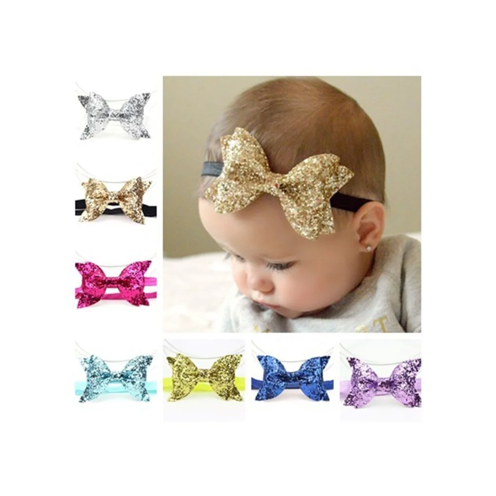 

Sequin Bowknot Headband For Kids Glitter Hair Band Elastic Durable Newborn Toddler Children Party Photo Baby Shower