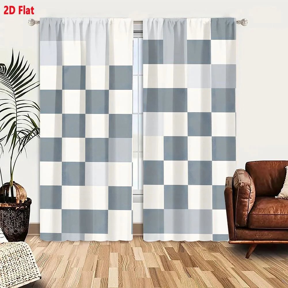 2Pcs Curtains Abstract Pixelated Gray Beige Checkerboard Pattern Low Resolution Digital Noise Texture Window Drapes for Bedroom