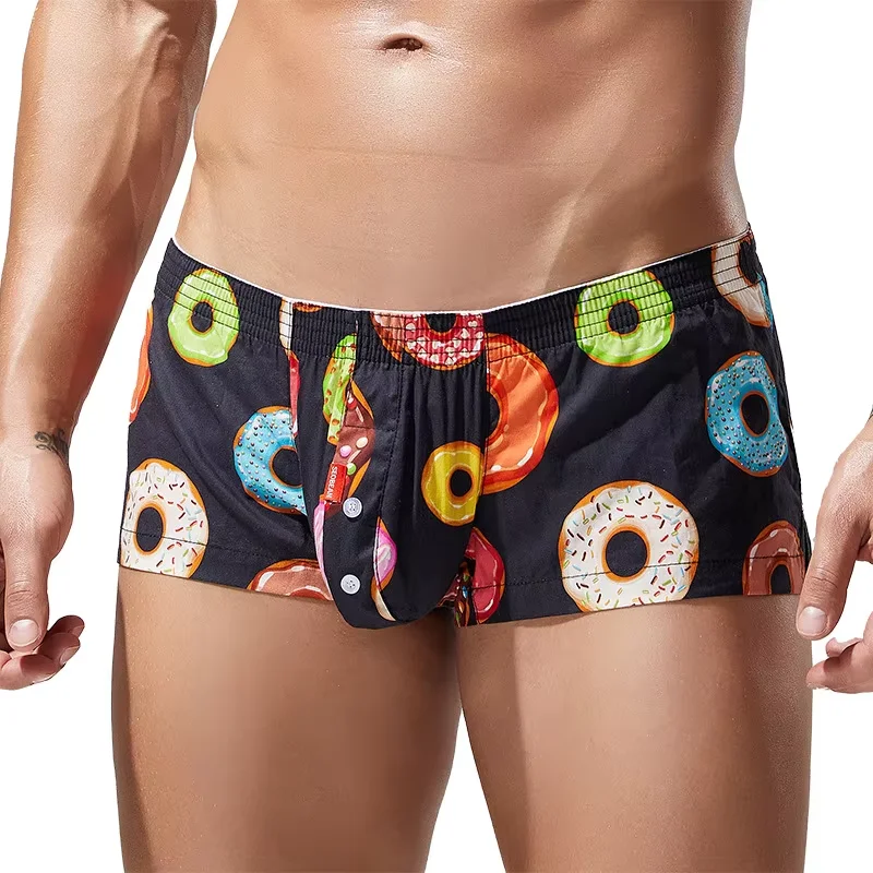 Men's Printed Shorts Aro Pants Sexy Boxy Underwear Youth Low-rise U Convex Pouch Trunk Cotton Breath Casual Home Sleeping Boxers