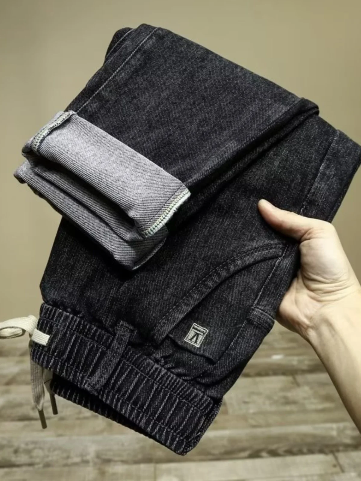 

Loose Straight Leg Workwear Jeans Men's Trendy Brand Elastic Waist Dstring Harem Pants Cone ape Casual Trousers