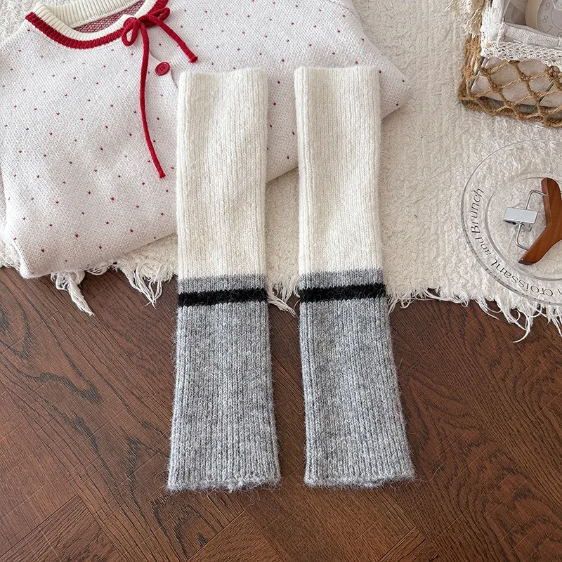 Women's Multi-color Wool Sock Sets With Contrasting Knit Long Leg Covers And Thick, Warm American-style Long Socks 1 Pair