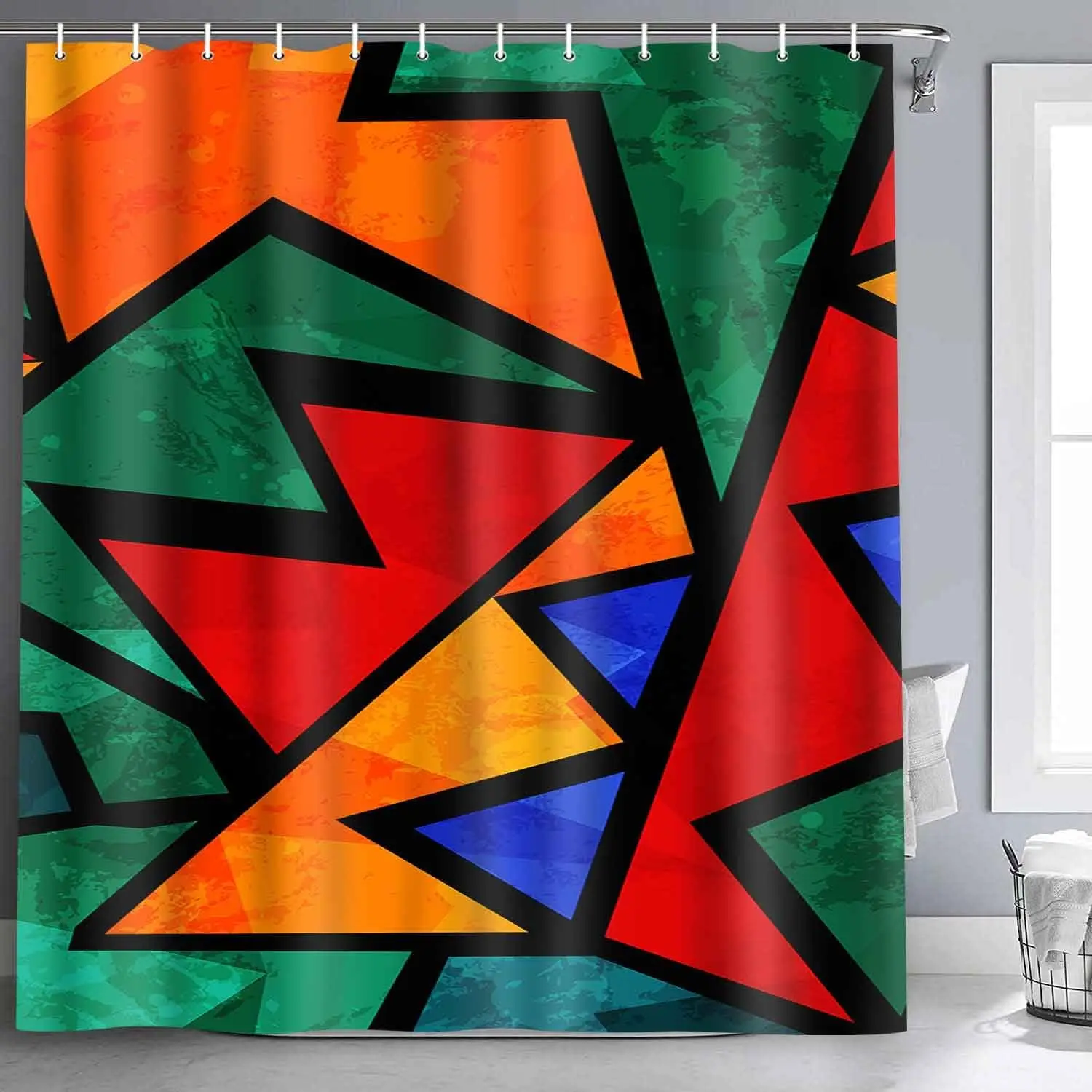 

Абстрактная красочная радужная занавеска для душа, современные геометрические узоры, художественная сетка, дизайн, принт, домашний декор для ванной комнаты, занавески для ванной, квадратные