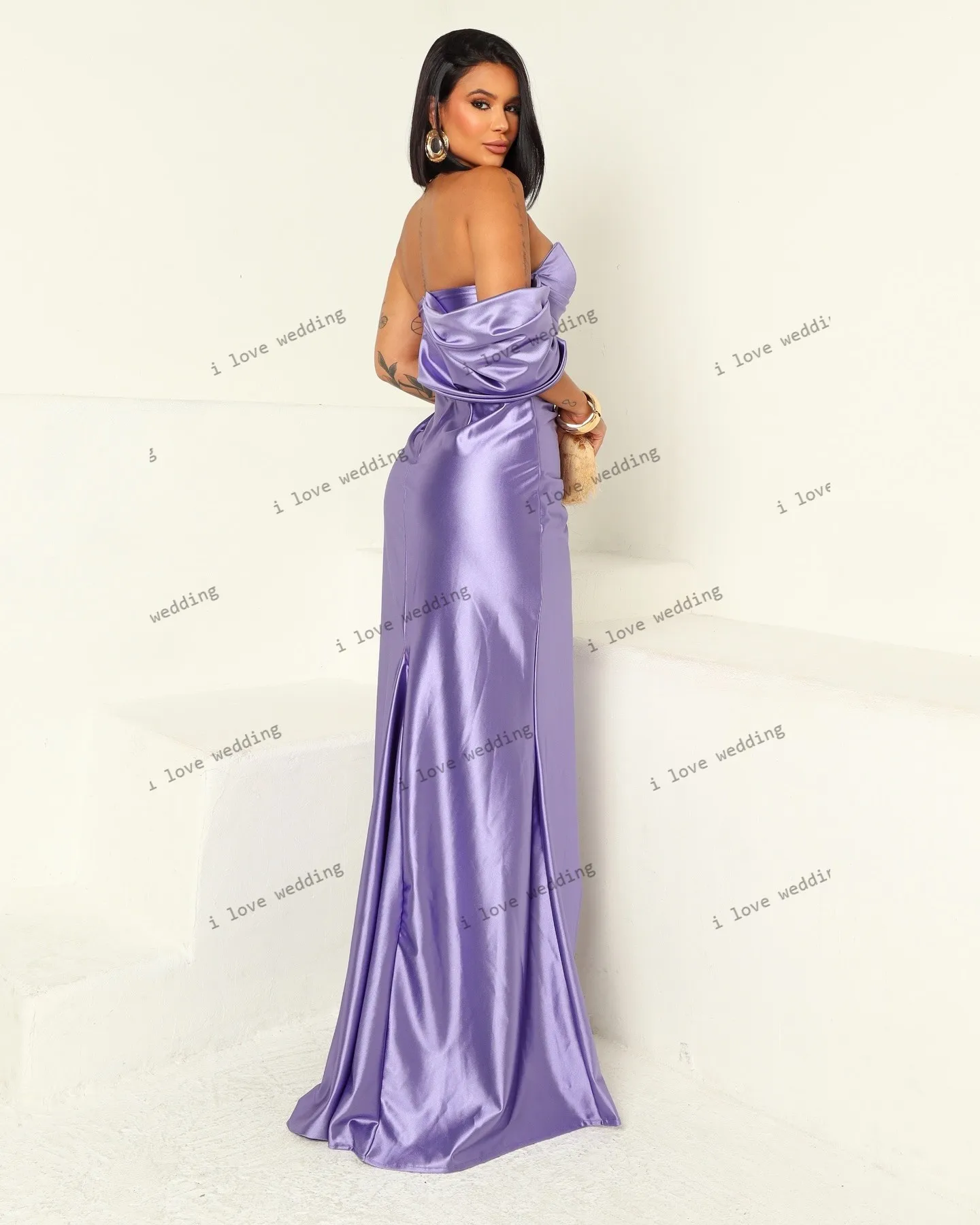 Zachód słońca pomarańczowe suknie wieczorowe bez ramiączek Off The Shoulder Ruched syrenka suknia ślubna dla kobiety satynowa elegancka dostosowana