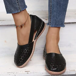 Rimocy Vintage Hollow Out Wedges Casual Shoes Women Summer Pu Leather Loafers Shoes Woman Plus Size 43 Lightweight Slip-On Flats