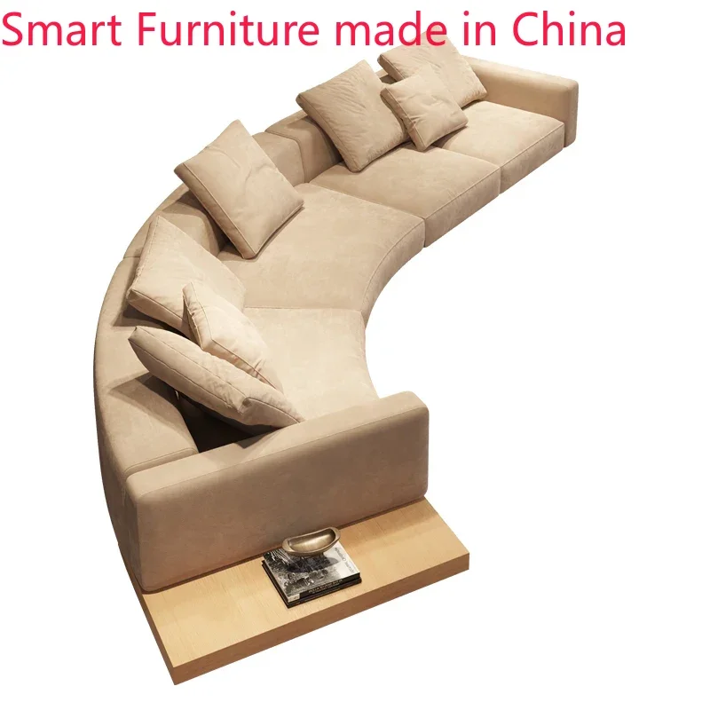 Japanese-style silent wind arc fabric sofa living room modern simple large flat high-end creative log color furniture