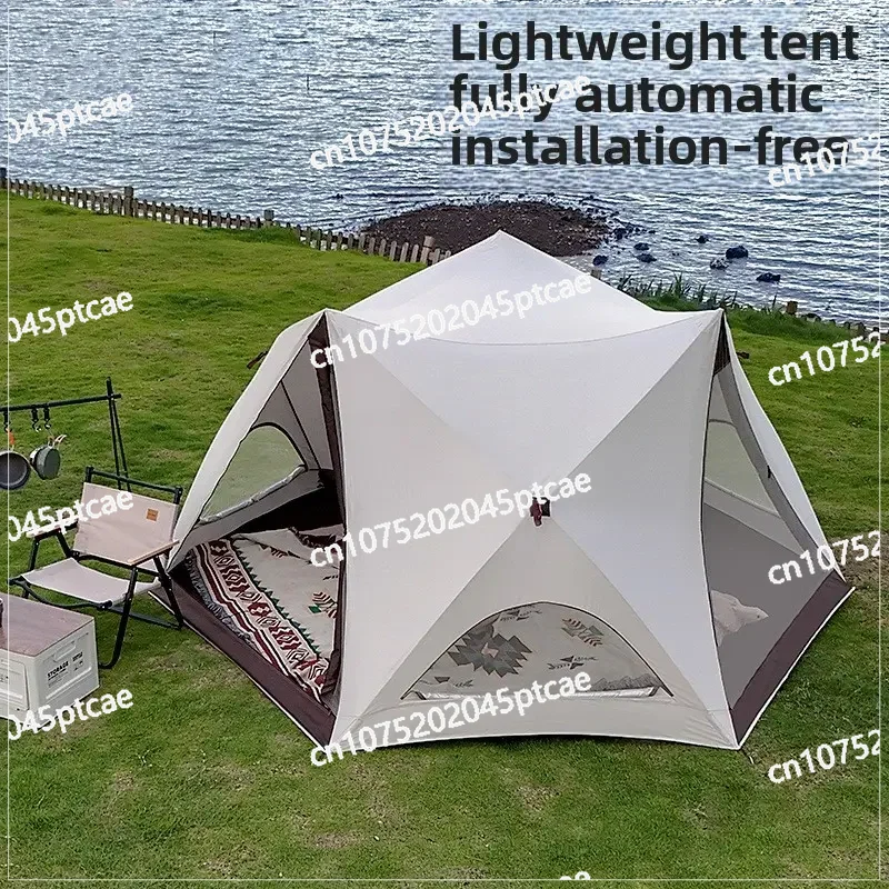Rainproof UV Protection for Family Outdoor Picnic Automatic Pop Up Beach Tent Sun Shelter Instant Setup Hexagonal  Canopy with