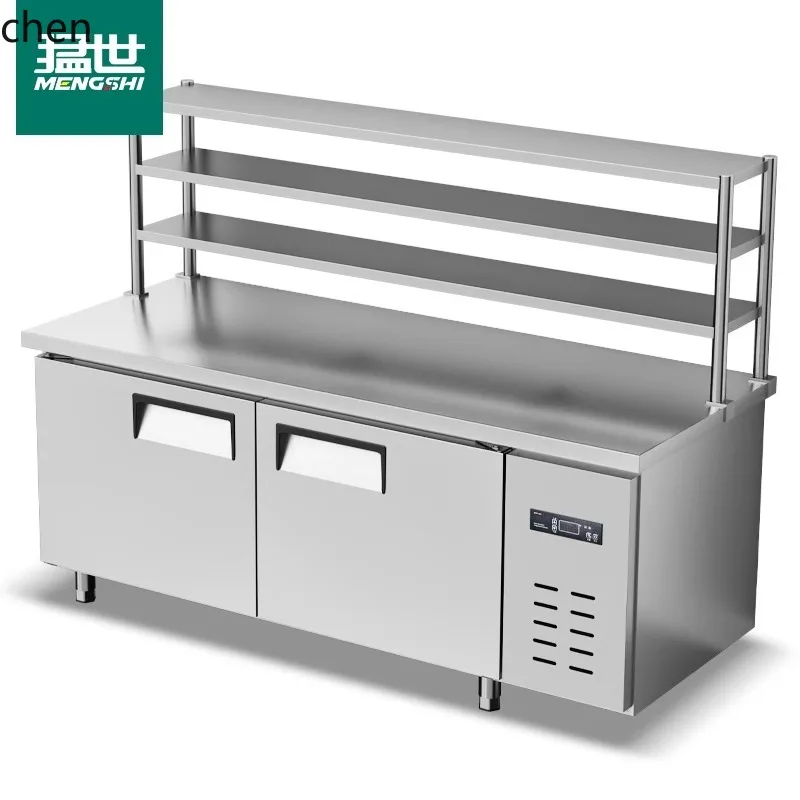 Banco da lavoro refrigerato HTT, congelatore per la conservazione della freschezza, cucina congelata in acciaio inossidabile, frigorifero con inserto senza gelo raffreddato ad aria