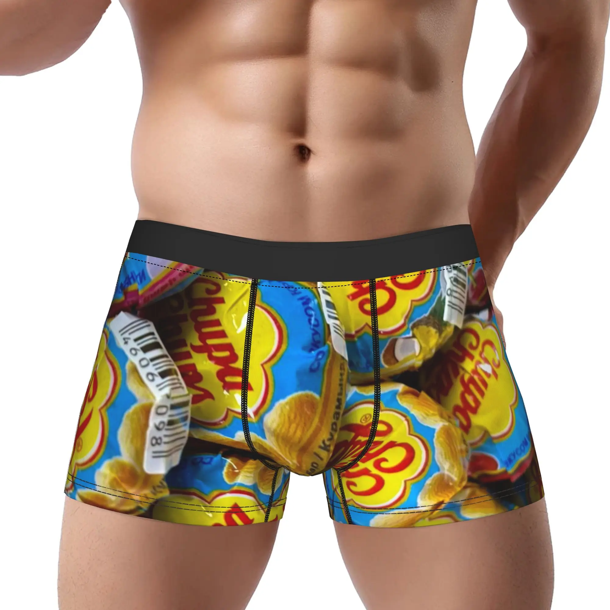 

Chupa Chups Blue And Yellow Chupa Chups Underpants Homme Panties Men's Underwear Comfortable Shorts Boxer Briefs