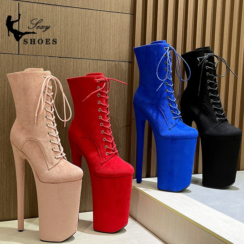 Strip Ankle Boots Big Red Fashion 26CM Super High Heels Sexy Flannelette Nightclub Pole Dance Boots Women's   Autumn and Winter