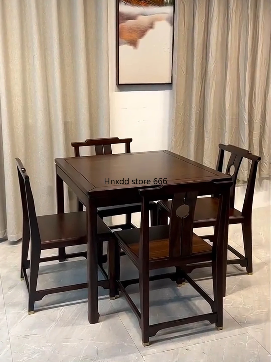 New Chinese ebony solid wood chess and card table Baxian table and chair combination Zen simple square table