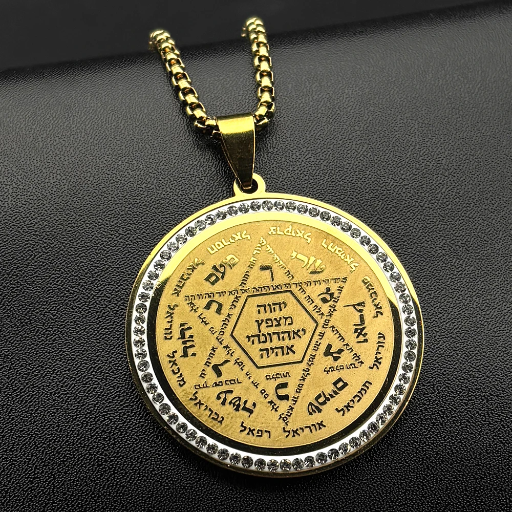 Colar Pingente Estrela de Davi Kabbalah Hebraica Judaica com Strass para Mulheres e Homens, Joia de Aço Inoxidável com Corrente Dourada ou Prateada