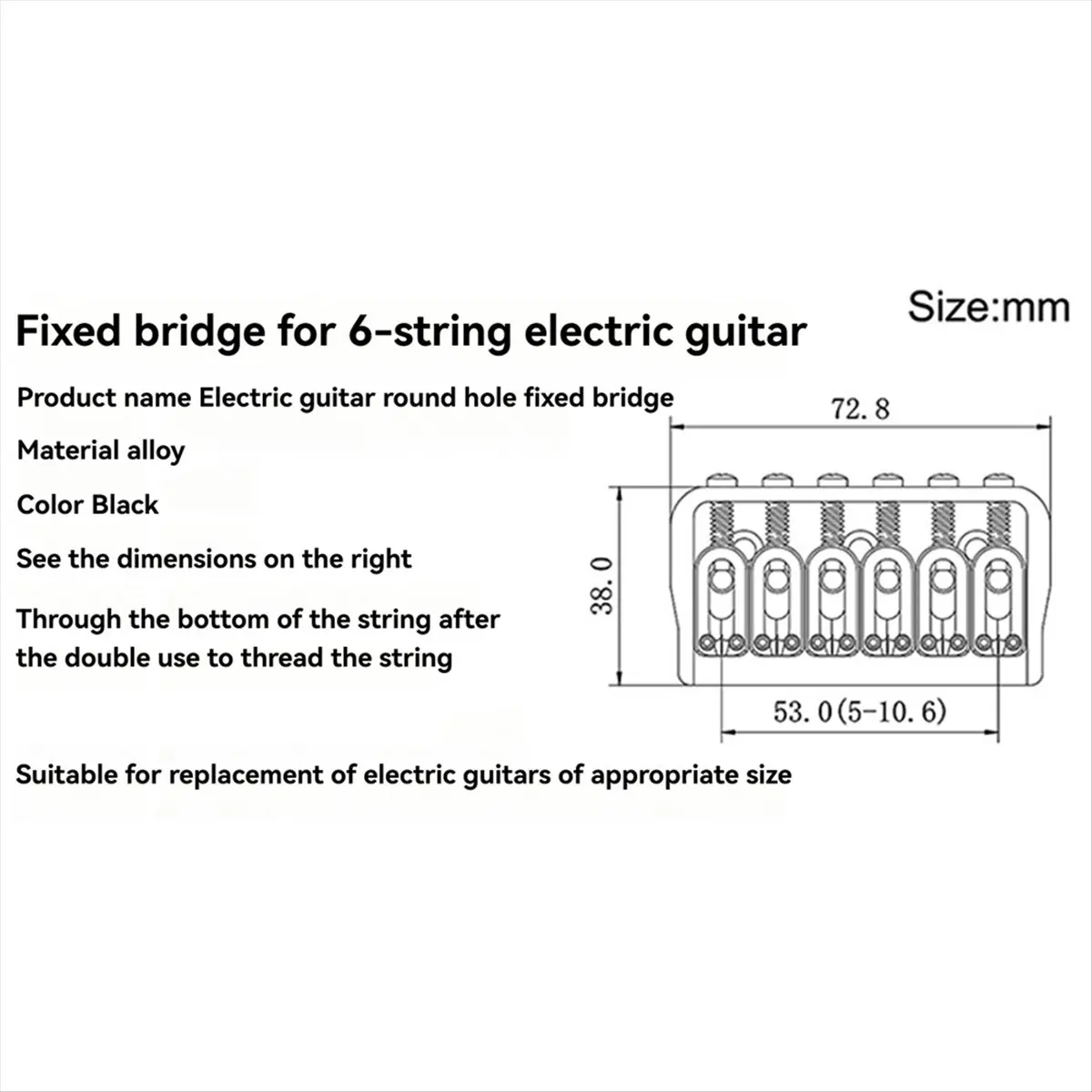 

【FITTING!】6-String Guitar Fixed Bridge 72.8 Fixed Bridge Body Fittings Alloy Drawing Plate String Bridge Chrome