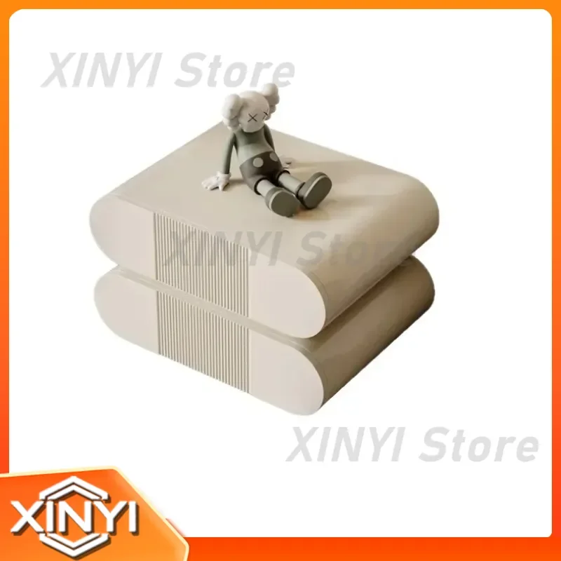 Creamy White Modern Simple Bedside Cabinet with Glossy Finish Italian Minimalist Style for Bedroom for IKEA for MUJI