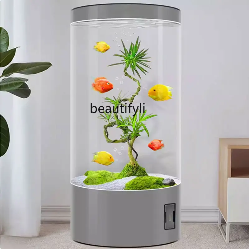 Cylindrical Fish Tank Living Room Floor Vertical Ecological Change Water Floor Glass Aquarium