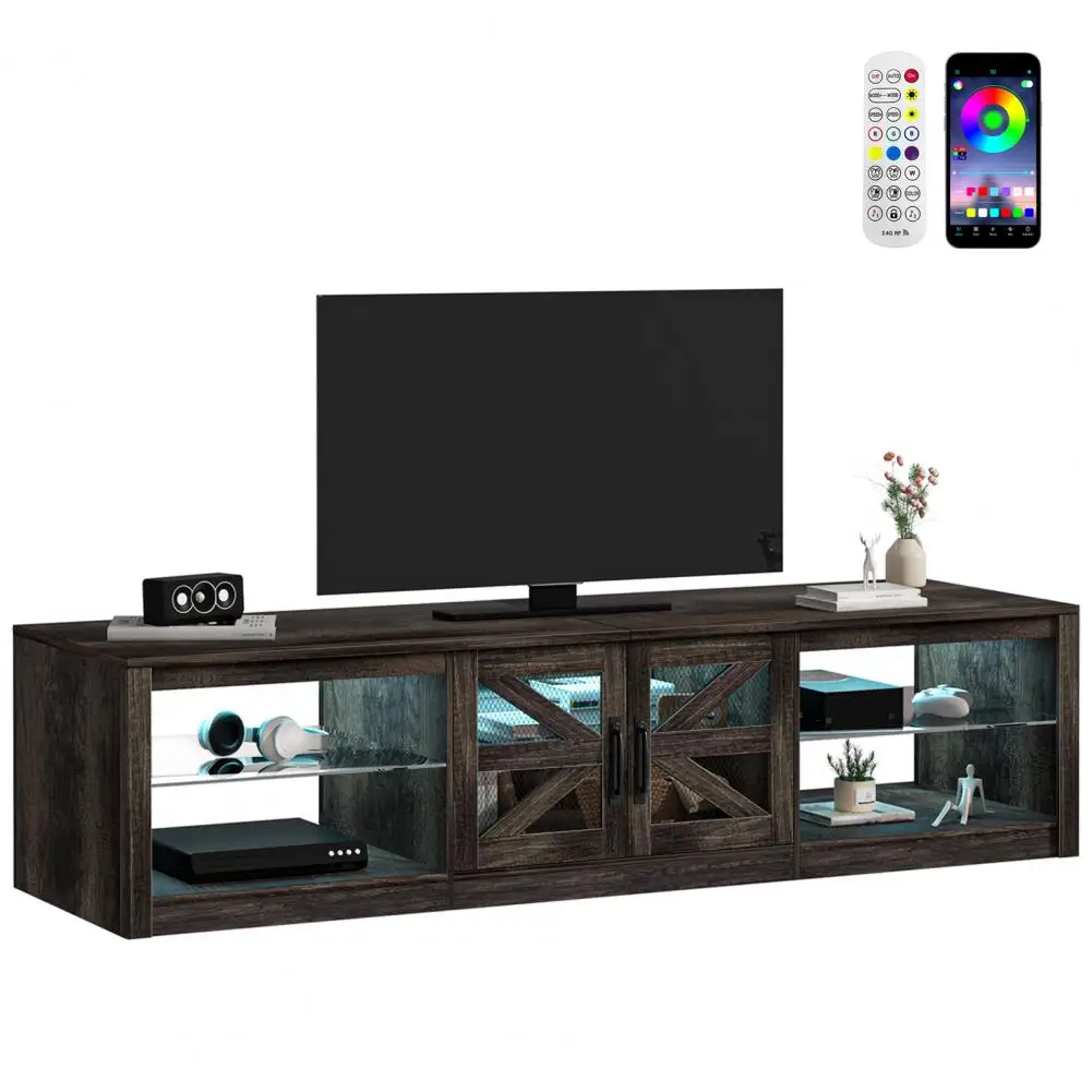 TV Stand, Farmhouse Entertainment Center, Media TV Console Table with LED Light, APP Control Storage Shelf for Living Room