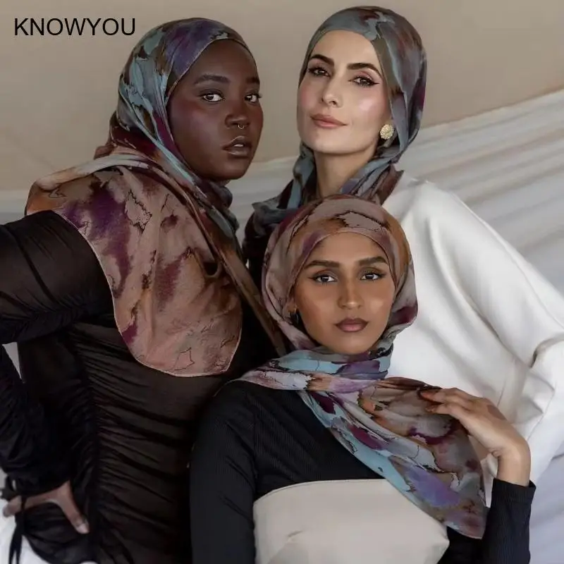 Hijab con estampado Modal de talla grande de 180x70Cm, chal musulmán suave de acuarela, bufanda bohemia para mujer, pañuelo para la cabeza, bufanda tejida de viscosa