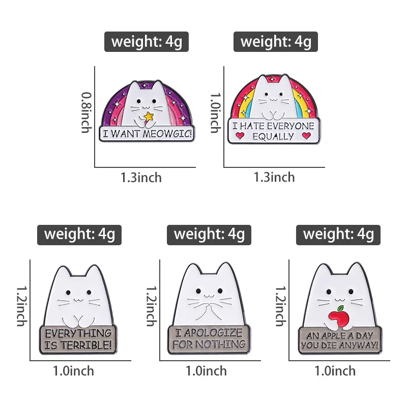 Cute Rainbow Cat Enamel Pins I HATE EVERYONE EQUALLY Funny Kitten Brooches Lapel Metal Badge Backpack Jewelry Pins Wholesale
