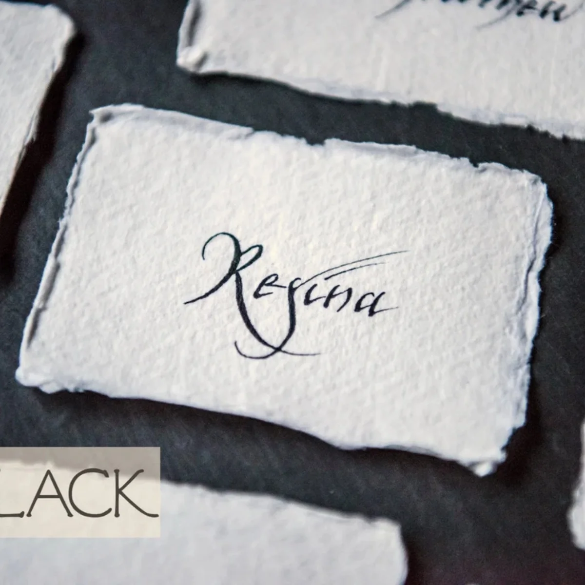 Place cards - COTTON range - hand calligraphy on handmade paper with deckled edges - Archaic script Genevieve