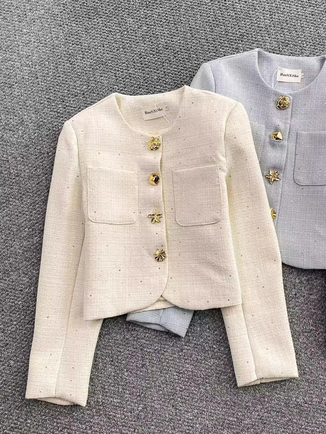 

Ort Пальто Metal Bule Thi Tweed для похудения Женская мода Яркая верхняя одежда с блестками Sli Ele Ladylike