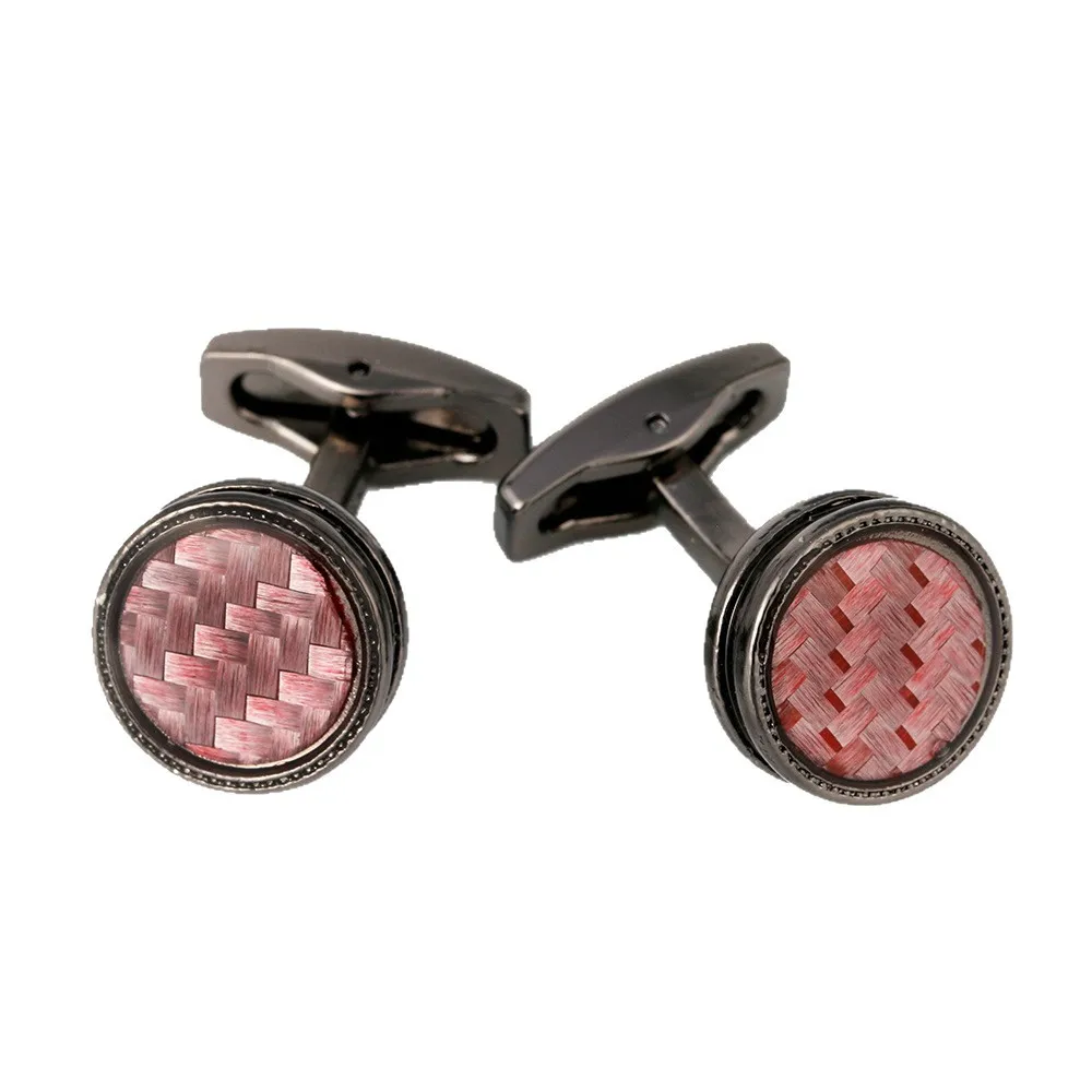 Vintage Silver Edged Pink Woven Round Cufflinks Grey Round Men's Shirt Cufflink Business Formal Suit Cuff Buckle